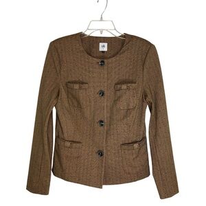 Cabi 3170 Stretchy Cotton Brown Tweed Look Pockets Button Penny Blazer Jacket  M